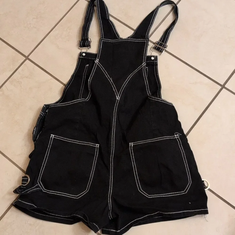 TRIPP NYC Darkstreet Studded Overalls Shorts Black Goth Punk Size L